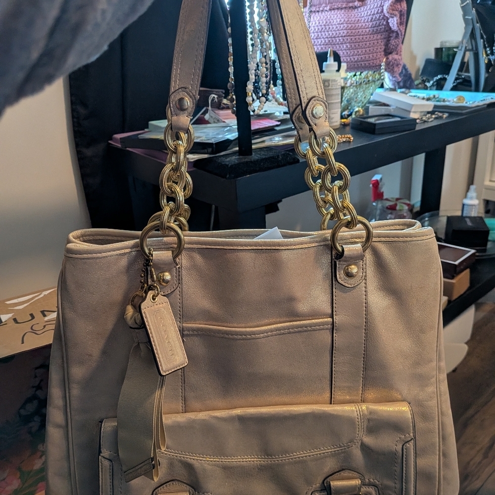 Coach Poppy 17924 Pushlock Leather North South Tote - Picture 5 of 14